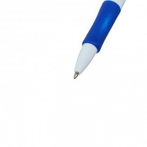Ручка шариковая автоматическая, 0.5 мм, стержень синий, белый корпус, с резиновым держателем
