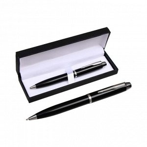 Ручка подарочная, шариковая "Атлантик" в кожзам футляре, поворотная, корпус черный с серебром