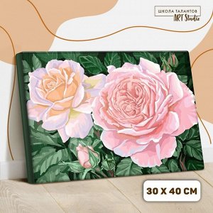 Школа талантов Картина по номерам на холсте с подрамником «Розовые розы», 40х30 см