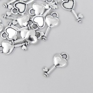 Декор для творчества металл "Ключик от сердца" серебро 1,6х0,7 см