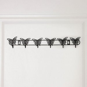 Вешалка настенная Доляна «Бабочки», 6 крючков, 41.5x6x3.5 см, чёрная