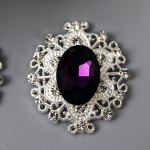 Декор для творчества металл "Медальон узорный" тёмно-фиолетовый кристалл 2,6х2,4 см