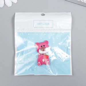 Декор для творчества пластик "Розовый мишка с клубничкой" набор 2 шт 2х2,5 см