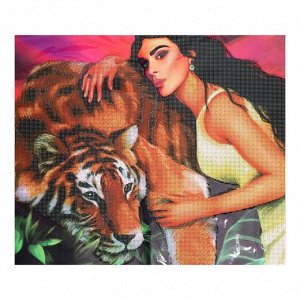 Школа талантов Алмазная мозаика с частичным заполнением «Девушка с тигром» 50x60 см, холст, ёмкость