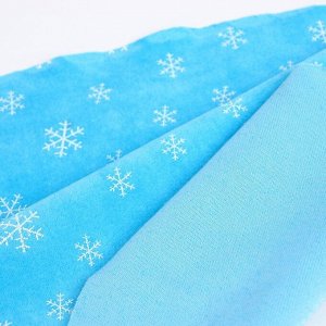 Отрез трикотажный для рукоделия, велюр, на голубом фоне белые снежинки, 45 х 50 см