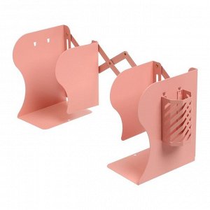 Подставка для книг металлическая телескопическая deVENTE, 190 х 147 х 90 мм, с подставкой для пишущих принадлежностей, розовая