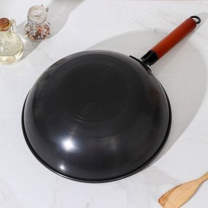 Сковорода-Wok «Жаклин», d=32 см, деревянная ручка, цвет чёрный