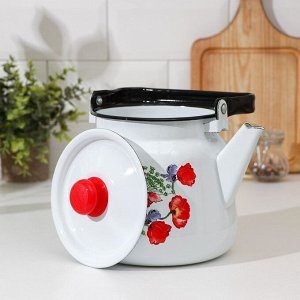 Чайник «Цветы красные», 3,5 л, белый с кнопкой, индукция, цвет белый