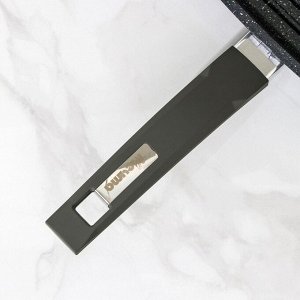 Сковорода-гриль квадратная «Гранит», 26?26 см, пластиковая ручка, стеклянная крышка, антипригарное покрытие, цвет серый