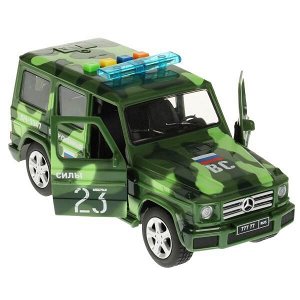 GCLASS-21PLMIL-GN Машина пластик свет-звук MERCEDES-BENZ G-CLASS КАМУФЛЯЖ 22 см, дв, баг, кор. Технопарк в кор.2*18шт