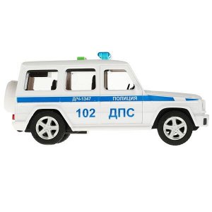 GCLASS-21PLPOL-WH Машина пластик свет-звук MERCEDES-BENZ G-CLASS ПОЛИЦИЯ 22 см, дв, баг, кор. Технопарк в кор.2*18шт