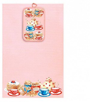 Комплект кухонный "Блины" полотенце 35х60см, прихватка 14х22см,цв.розовый БВ-71