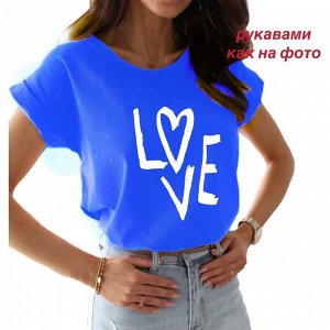 Футболка Женская 2502 &quot;Надпись LOVE&quot; Синяя