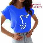 Футболка Женская 2502 &quot;Нос + Глаз + Губы&quot; Синяя