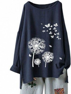 Рубашка Женская 6006 "Одуванчик+Бабочки"Темно-Синяя