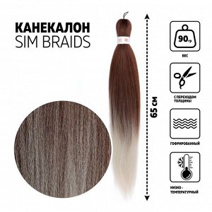 SIM-BRAIDS Канекалон двухцветный, гофрированный, 65 см, 90 гр, цвет светло-серый/русый(#FR-15)