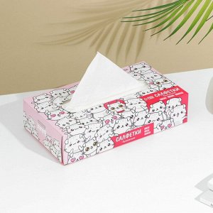 Салфетки бумажные в коробке «Котики», 100 шт, двухслойные