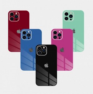 Premium Стеклянный Силиконовый чехол для Iphone с защитой камеры