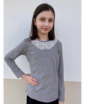 Серый джемпер для девочки с кружевным воротником Цвет: серый