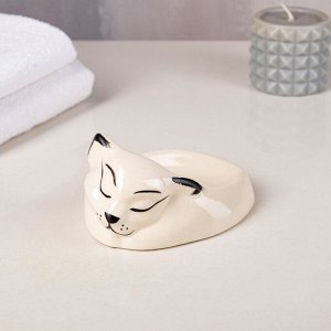 Мыльница "Спящий котик", белая, керамика, 13 см, микс