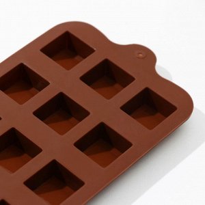 Форма для льда и кондитерских украшений Доляна «Кубики», 22x11 см, 15 ячеек (2,3x2,3x3 см), цвет шоколадный