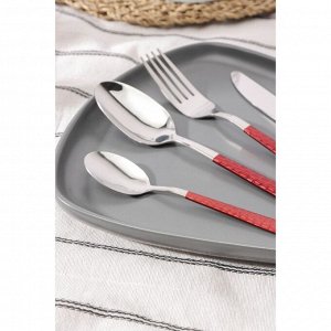 Набор столовых приборов «Вако», 24 предмета, цвет металла серебряный, цвет ручек красный