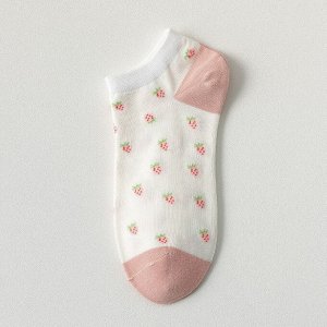 Женские короткие носки, принт "Клубнички", цвет розовый