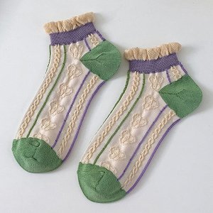 Женские короткие носки, с принтом, цвет кремовый/зеленый/сиреневый
