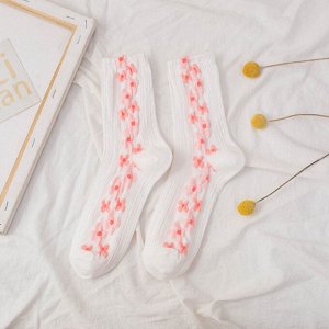 Женские фактурные носки, принт "Цветы", цвет белый