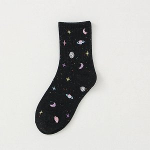 Женские носки, принт "Космос", цвет черный