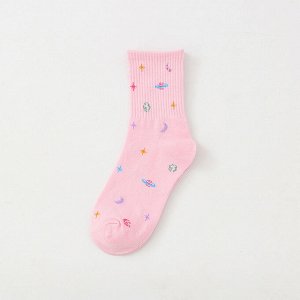 Женские носки, принт "Космос", цвет розовый