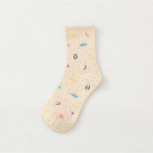 Женские носки, принт "Космос", цвет хаки