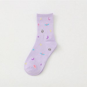 Женские носки, принт "Космос", цвет сиреневый