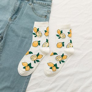 Женские носки, принт "Лимоны", цвет белый