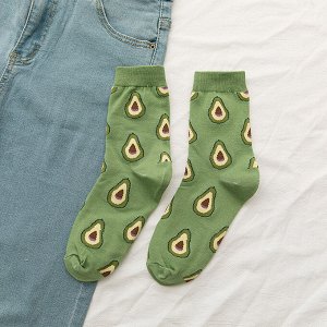 Женские носки, принт "Авокадо", цвет зеленый