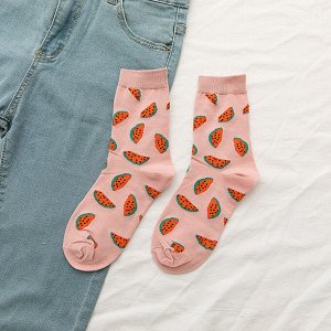 Женские носки, принт "Арбузы", цвет розовый