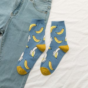 Женские носки, принт "Бананы", цвет синий