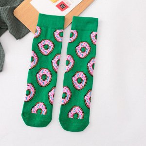 Женские носки, принт "Пончики", цвет зеленый