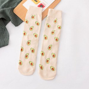 Женские носки, принт "Авокадо", цвет бежевый