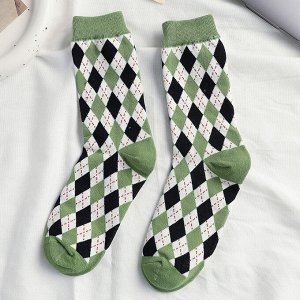 Женские носки, принт "Ромбы", цвет зеленый