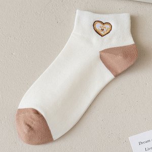 Женские короткие носки, принт "Сердце", цвет белый