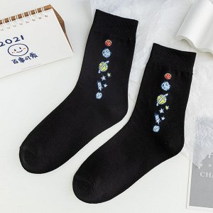 Женские носки, принт "Космос", цвет черный