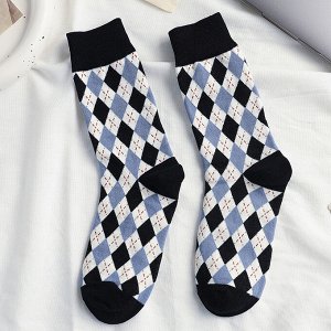 Женские носки, принт "Ромбы", цвет черный/синий