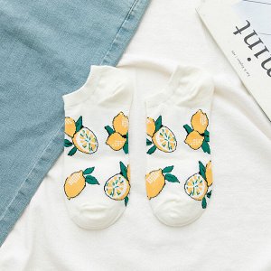 Женские укороченные носки, принт "Лимоны", цвет белый