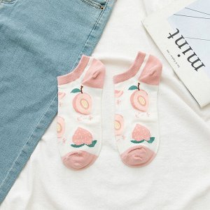 Женские укороченные носки, принт "Персики", цвет белый/розовый