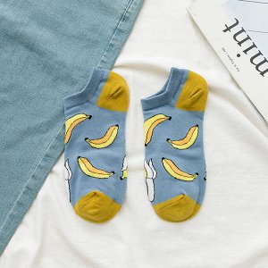 Женские укороченные носки, принт "Бананы", цвет синий