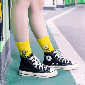 Женские носки, принт "Губка Боб", цвет желтый