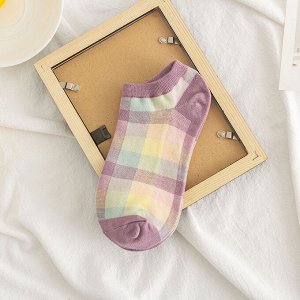 Женские укороченные носки, принт "Клетка", цвет фиолетовый