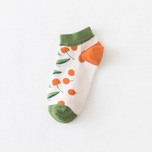 Женские укороченные носки, принт "Ягоды", цвет молочный/зеленый/оранжевый
