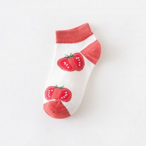 Женские укороченные носки, принт "Помидоры", цвет белый/красный
